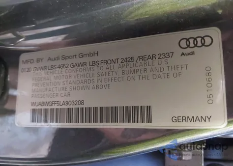 2020 Audi Rs 3 Tfsi Quattro S Tronic from USA, damaged, VIN WUABWGFF5LA903208